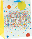 UK Greetings Hip Hip Hooray large gift bag with colorful confetti design, perfect for celebrations and special occasions.
