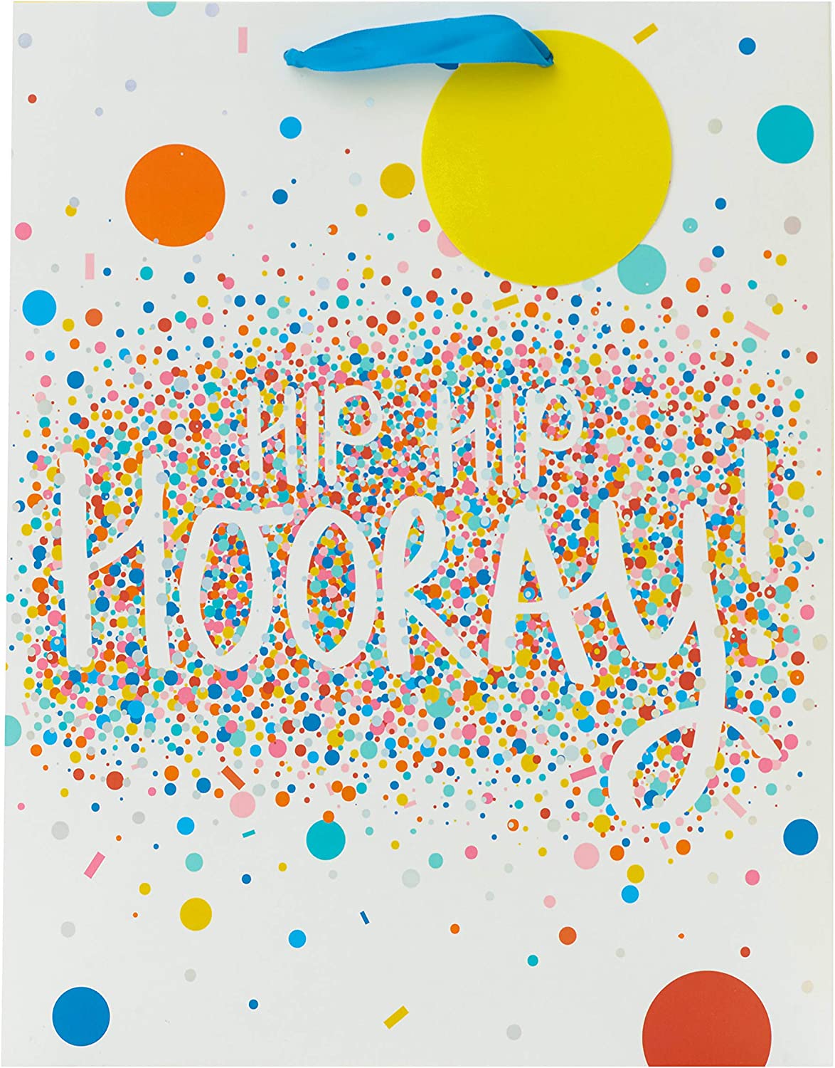 UK Greetings Hip Hip Hooray large gift bag with colorful confetti and celebratory design for special occasions.