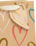UK Greetings Kraft Hearts Design medium gift bag with heart pattern, perfect for gift wrapping and special occasions.