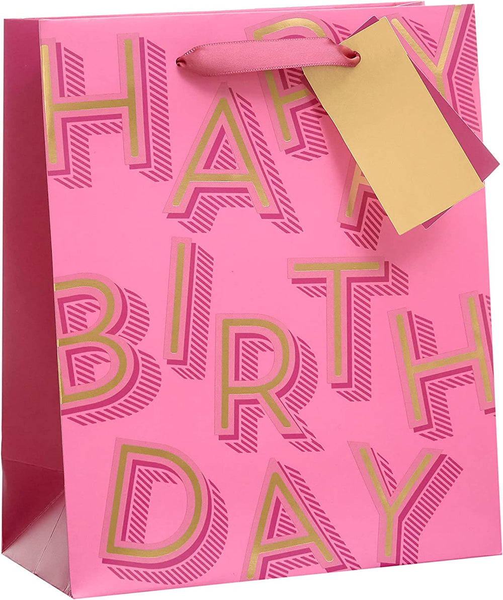 Pink UK Greetings medium gift bag for her, featuring a stylish design, perfect for gifting to women.