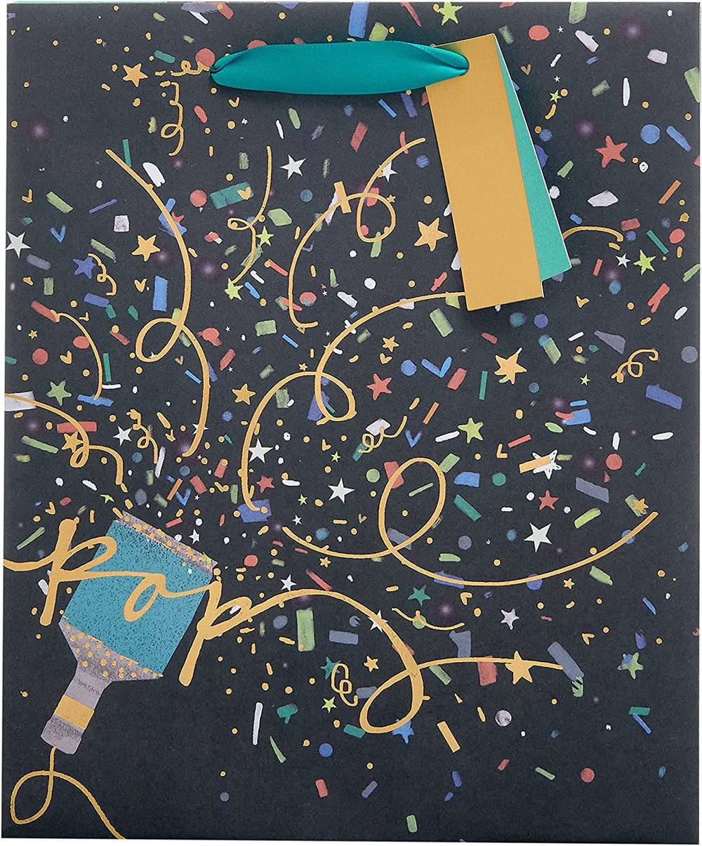 UK Greetings medium gift bag with party design, suitable for him, her, or friends, featuring colorful decorative patterns.