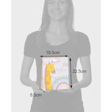 UK Greetings medium gift bag with cute giraffe design for new baby boy or girl, featuring colorful, playful animal illustrations.