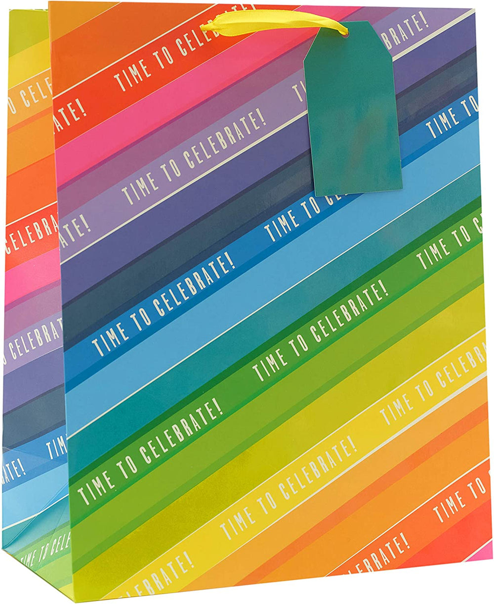 Colorful large gift bag from UK Greetings with rainbow design, perfect for gift wrapping and celebrations.