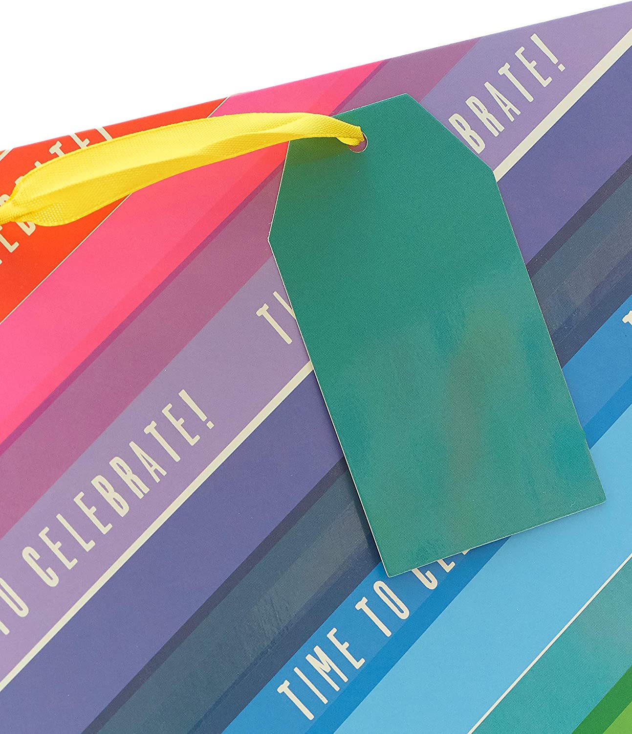 Colorful large gift bag from UK Greetings featuring a rainbow design, perfect for gift-giving, with vibrant rainbow patterns.