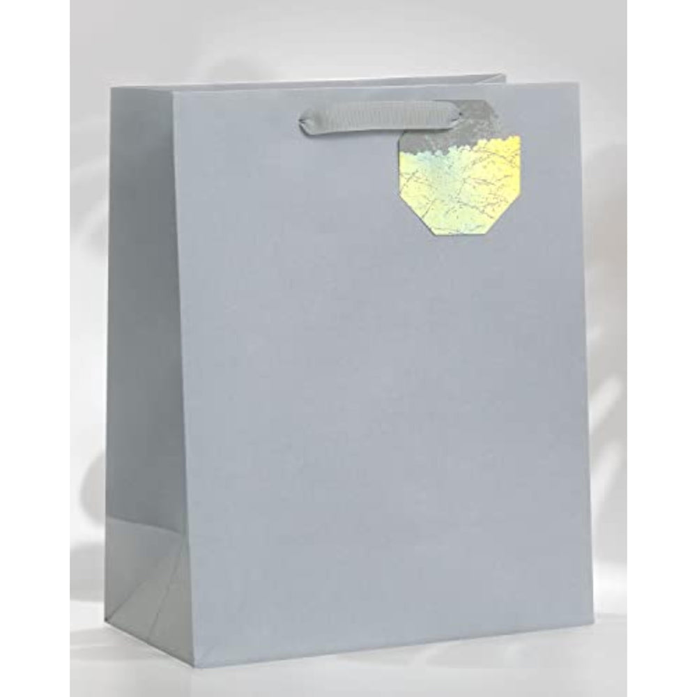 Large UK Greetings gift bag for him, her, or friend with silver design, perfect for stylish gift packaging.