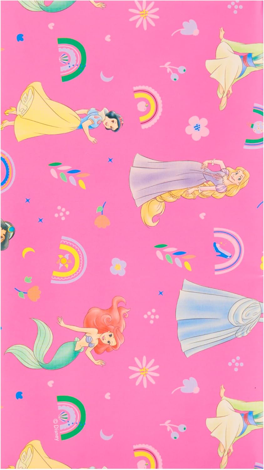 Disney Princess gift wrap by UK Greetings featuring pink and purple sheets with matching gift tags.