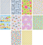 Folded UK Greetings gift wrap with colorful patterns, ideal for wrapping presents and special occasions.
