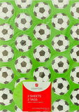 UK Greetings football design gift wrap with two sheets and two tags, featuring vibrant football-themed patterns.