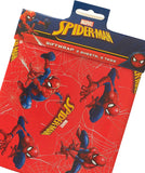 Marvel Spiderman gift wrap from UK Greetings featuring red and blue Spiderman design on two sheets with two matching tags.