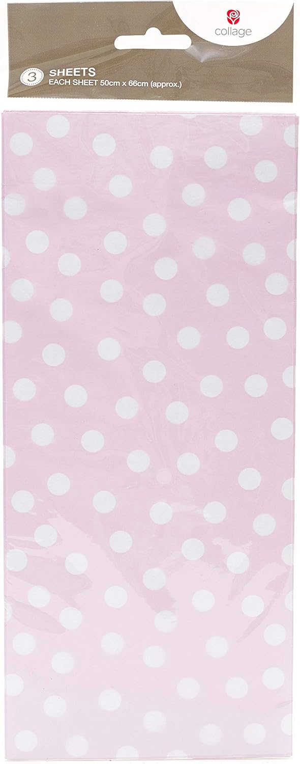 Pink and white polka dot tissue paper by UK Greetings, gift wrap with cheerful polka dot design for gift packaging.