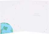 UK Greetings good luck greeting card featuring a world design, suitable for her or him, with vibrant colors and inspiring imagery.