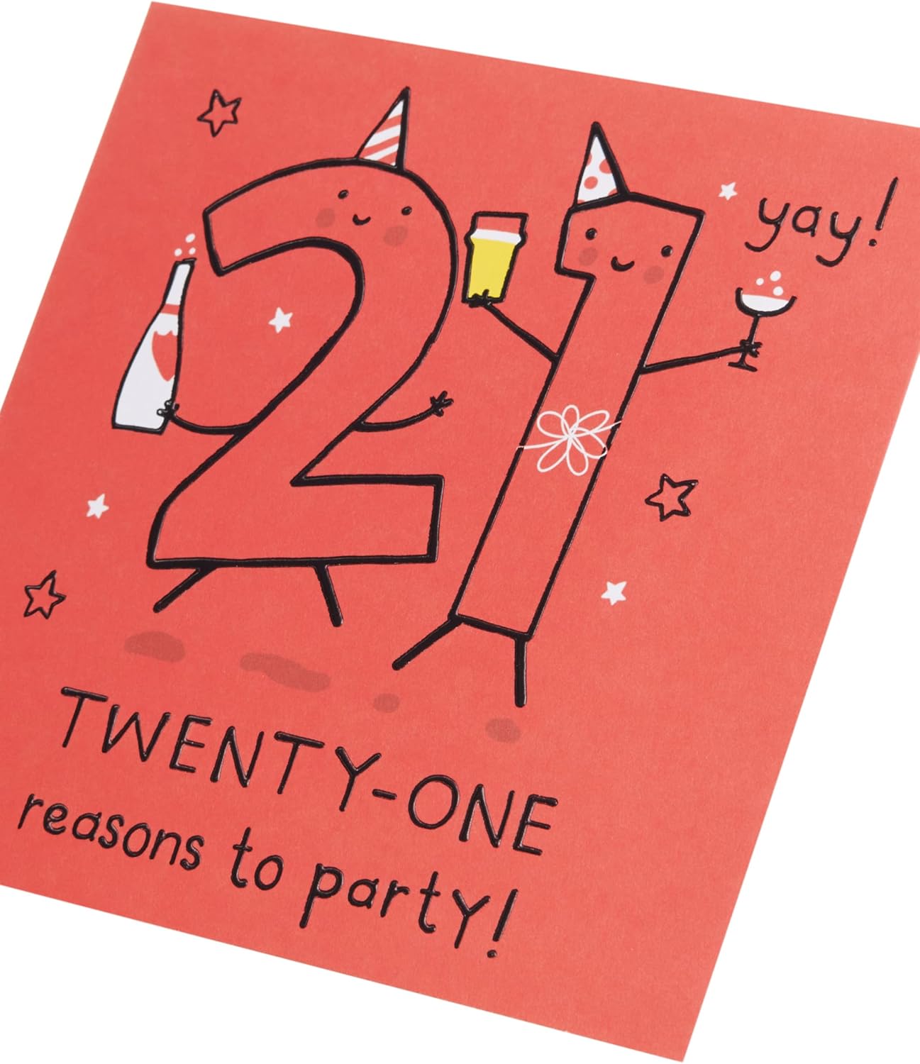 UK Greetings 21st birthday greeting card for him, her, or friend with a red design, featuring festive lettering and decorative elements.