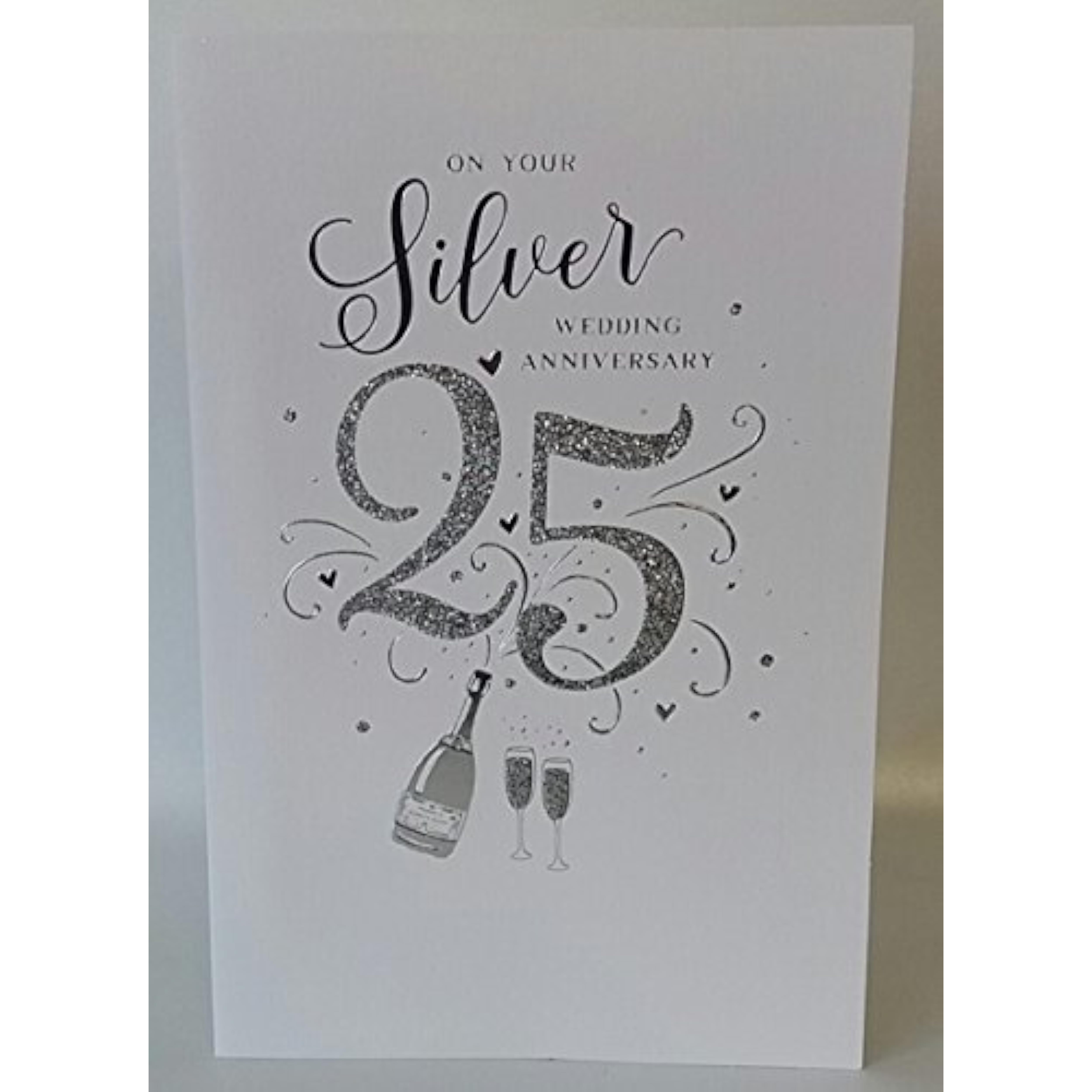 UK Greetings 25th Silver Wedding Anniversary greeting card with elegant silver design and celebratory message.