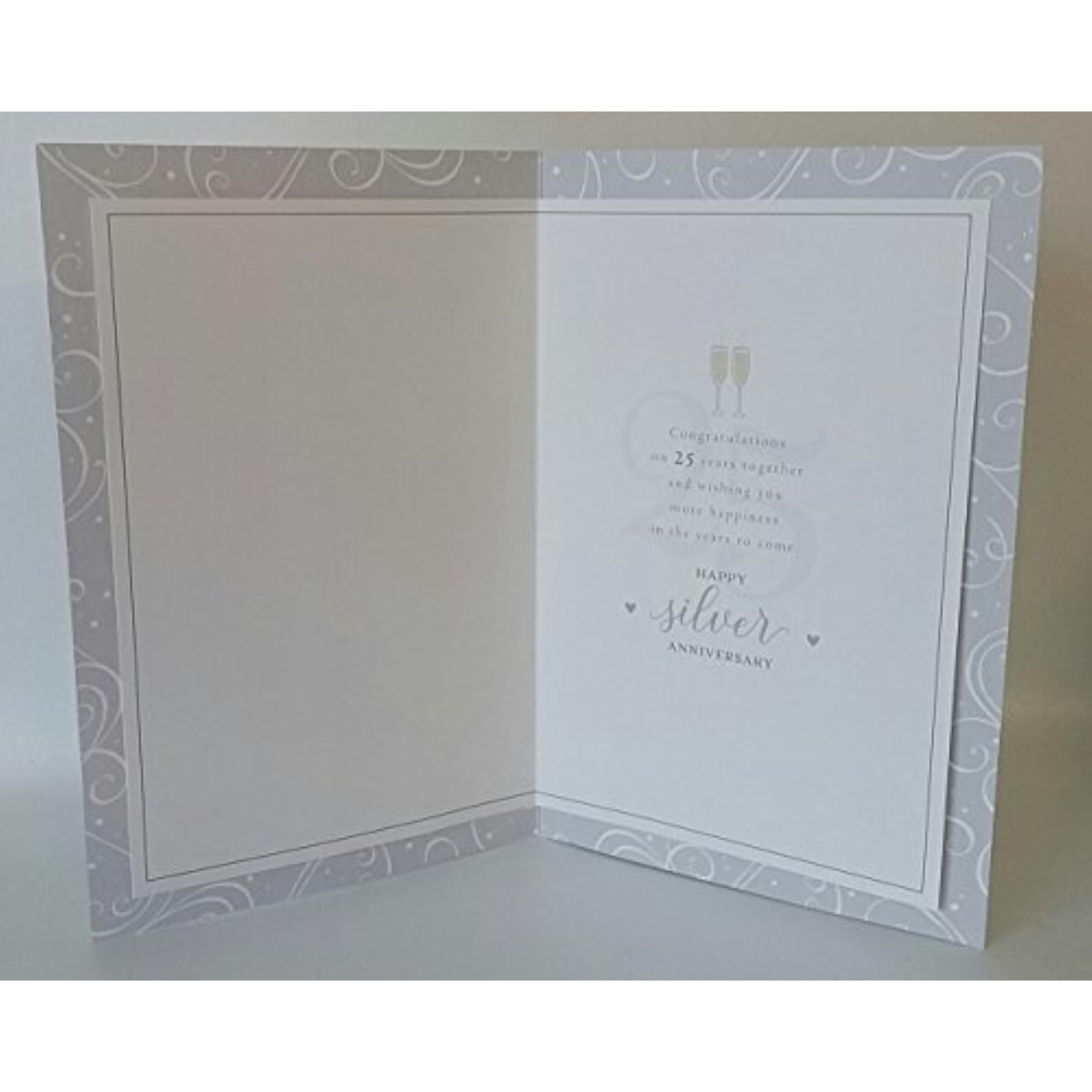 UK Greetings 25th Silver Wedding Anniversary greeting card with silver accents and elegant design for special celebration.