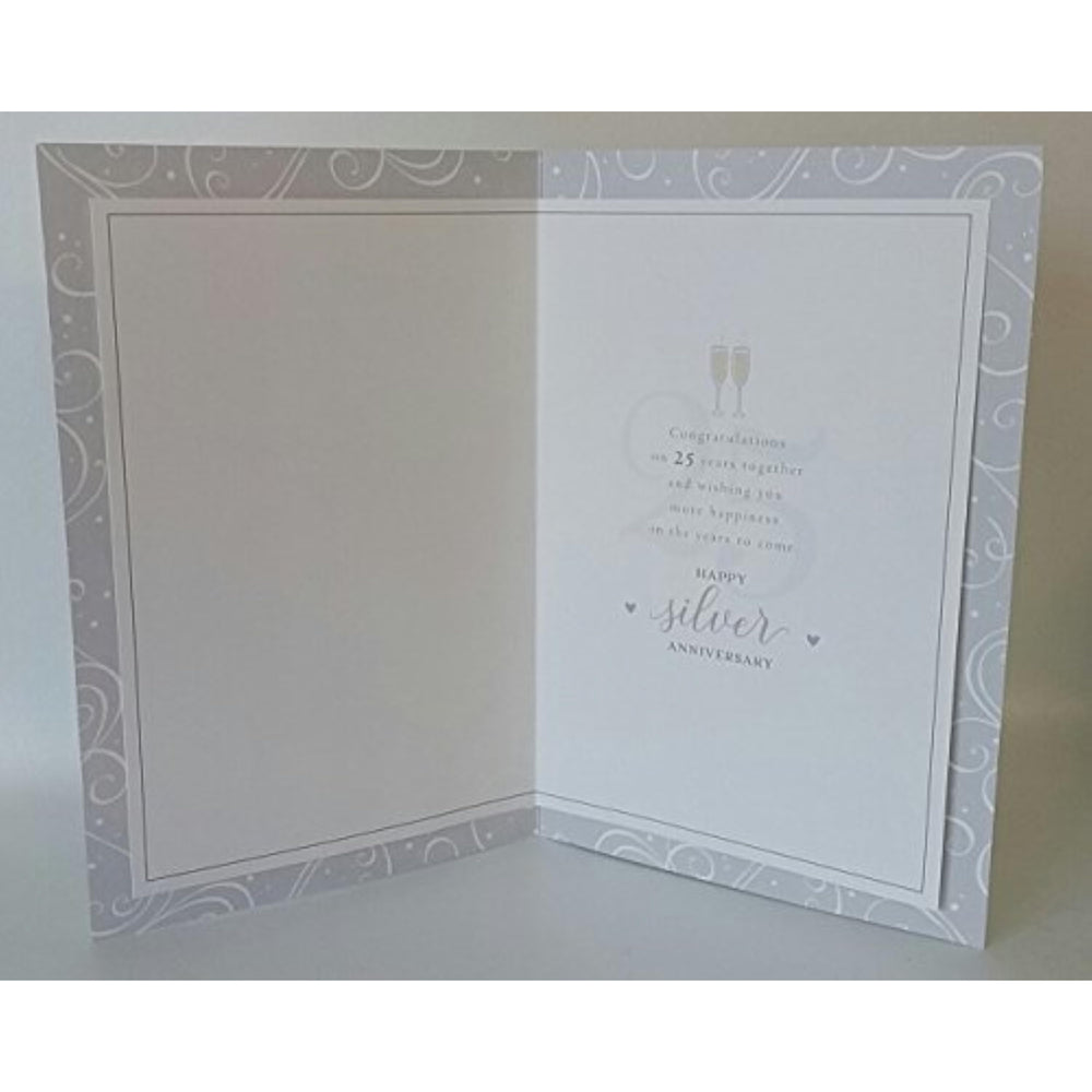 UK Greetings 25th Silver Wedding Anniversary greeting card with silver accents and elegant design for special celebration.