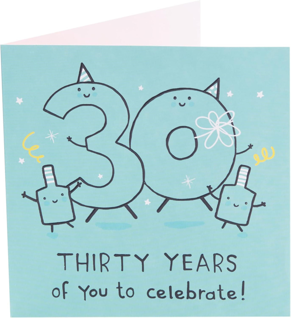 UK Greetings 30th birthday greeting card with a blue design, suitable for him, her, or a friend, featuring festive and celebratory artwork.