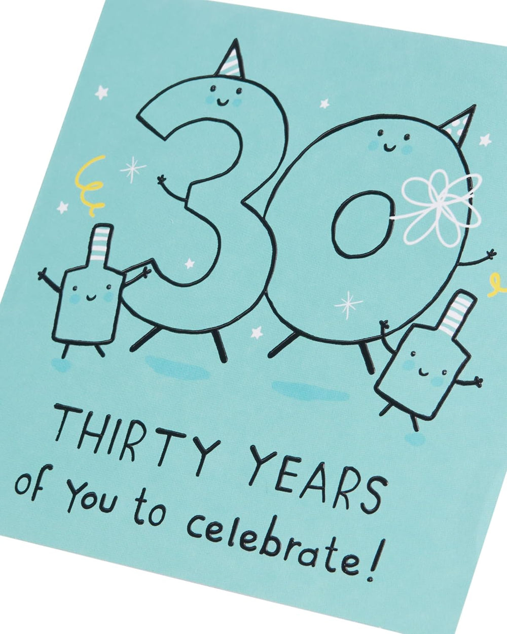 UK Greetings 30th birthday greeting card with blue design for him, her, or a friend, featuring celebratory artwork.