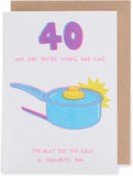 UK Greetings 40th birthday greeting card for her with a favorite pan design, featuring colorful illustrations and celebratory details.