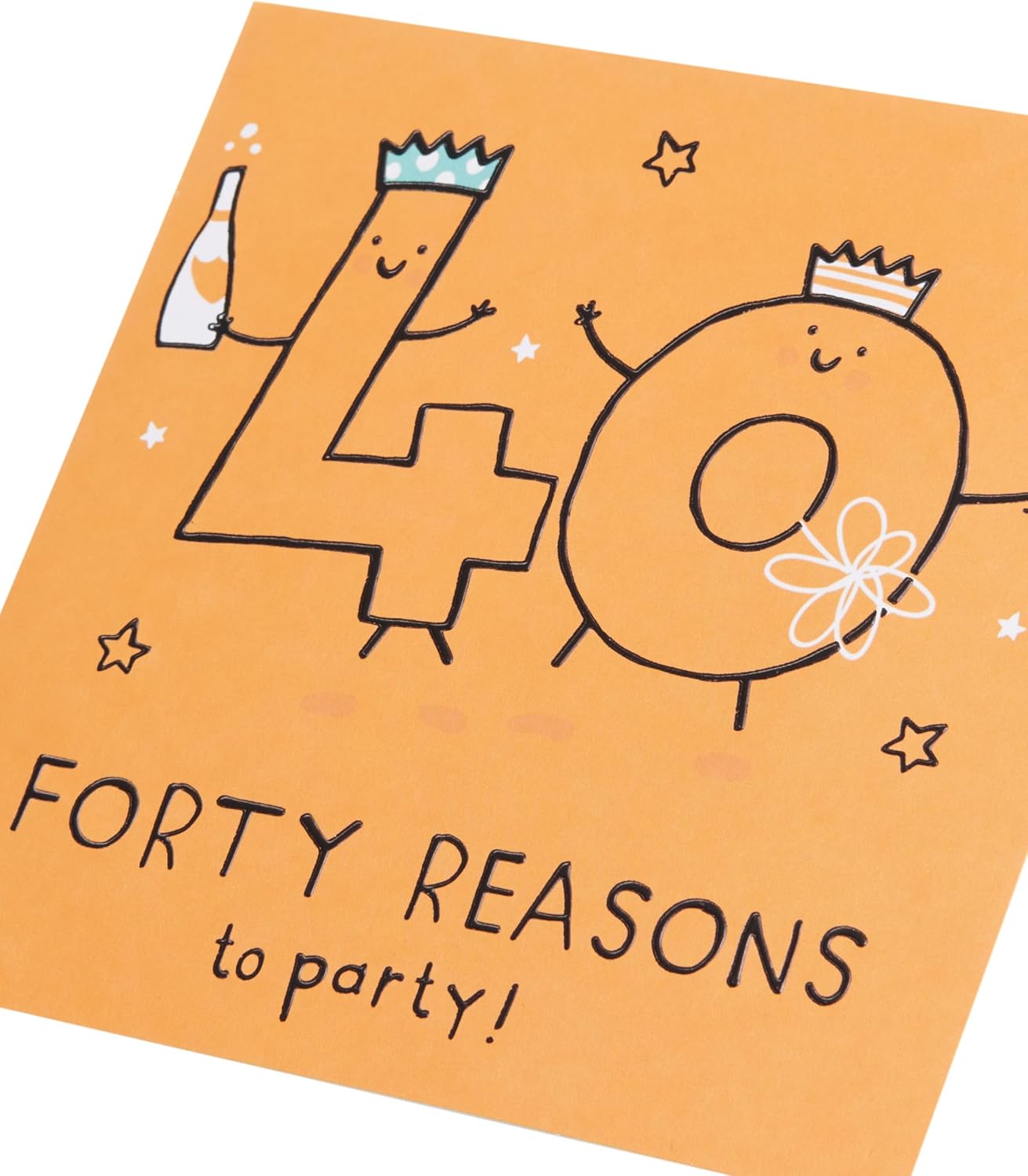 UK Greetings 40th birthday greeting card with orange design, suitable for him, her, or friends, featuring festive decorative elements.