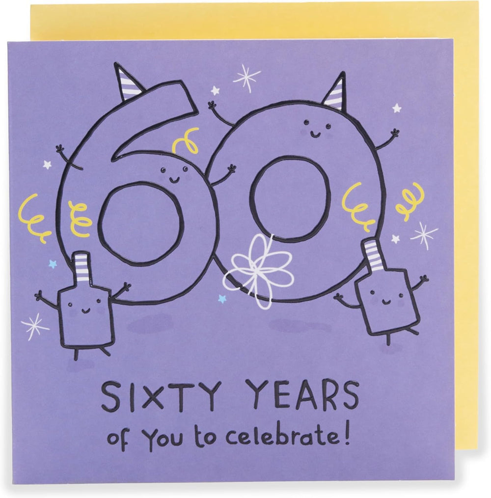 UK Greetings 60th birthday greeting card for him, her, or a friend with a purple design, featuring festive and celebratory artwork.