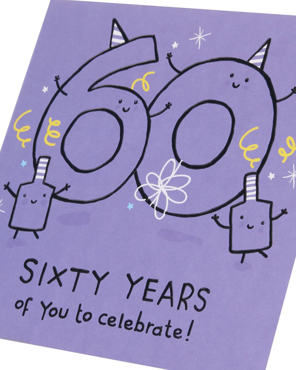 UK Greetings 60th Birthday Card for Him or Her with purple design, featuring celebratory graphics suitable for friends or loved ones.