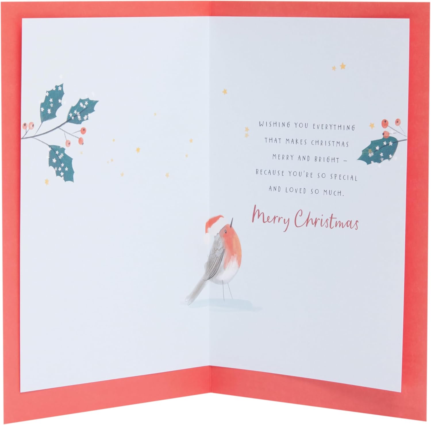 UK Greetings Christmas card for son featuring a snowy robin design, with festive holiday imagery and cheerful illustrations.