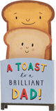 UK Greetings Father's Day greeting card for Dad featuring a 3D toast design, with colorful and playful illustrations.