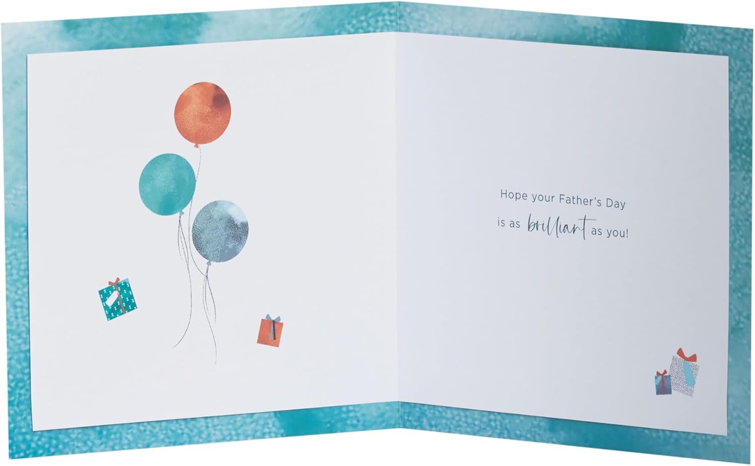 UK Greetings Father's Day card for Dad featuring colorful balloons and gift illustrations, perfect for celebrating Dad.