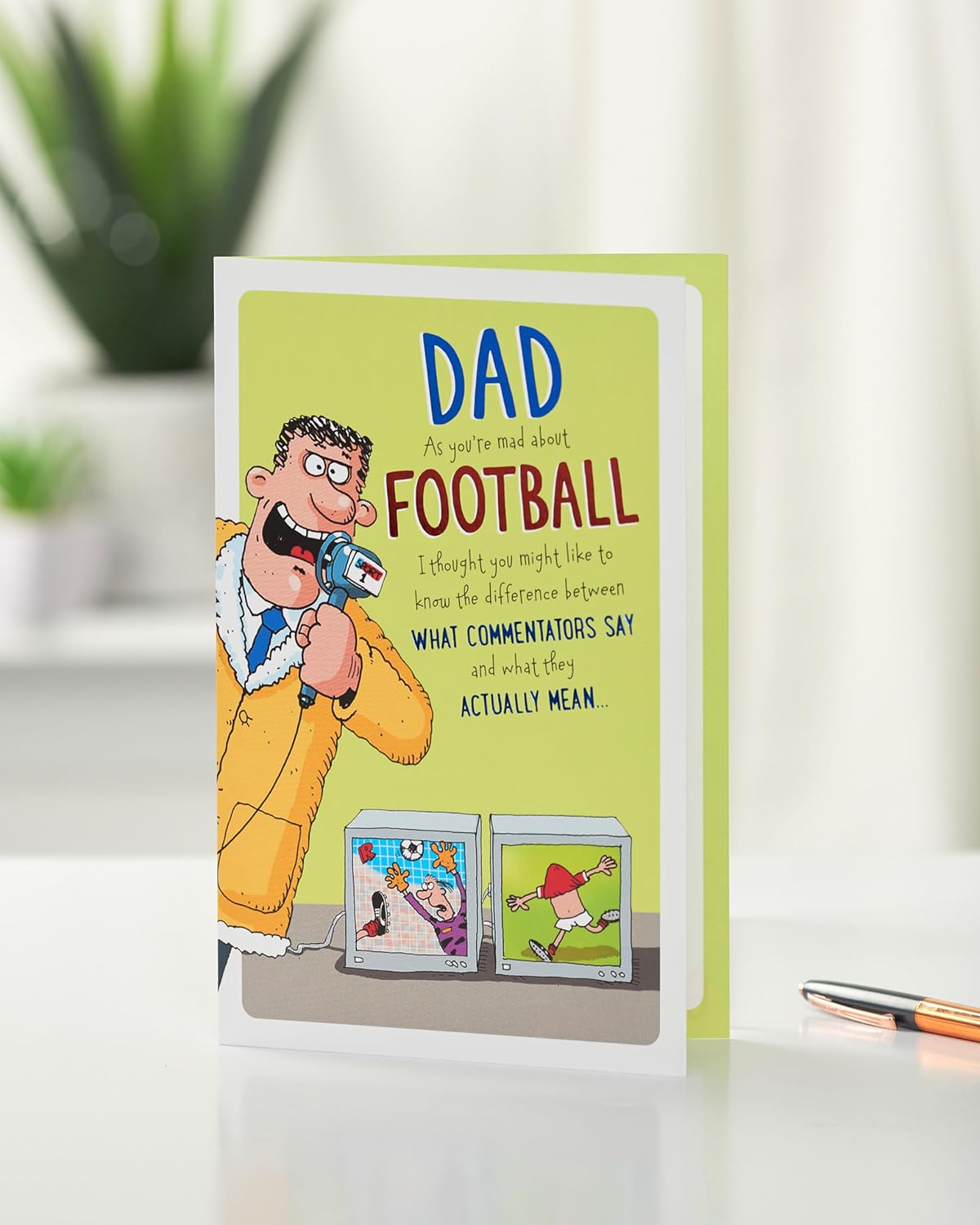 Funny football-themed Father’s Day greeting card for dad by UK Greetings, featuring a humorous design and football imagery.