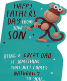 Funny monkey design Father’s Day greeting card from UK Greetings, featuring a humorous illustration for sons to give their dads.