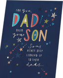 Father's Day greeting card from UK Greetings featuring a stars design, sent from a son with colorful star illustrations.