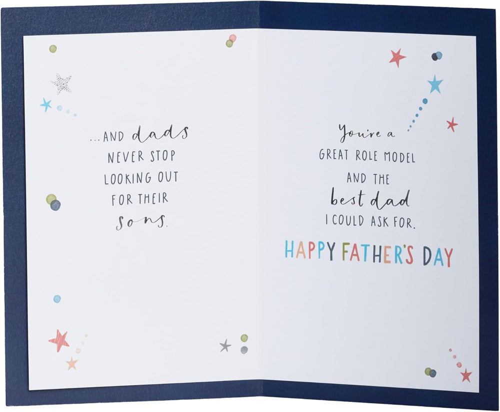 UK Greetings Father's Day card from your son featuring a stars design, showcasing a colorful greeting card with heartfelt message.