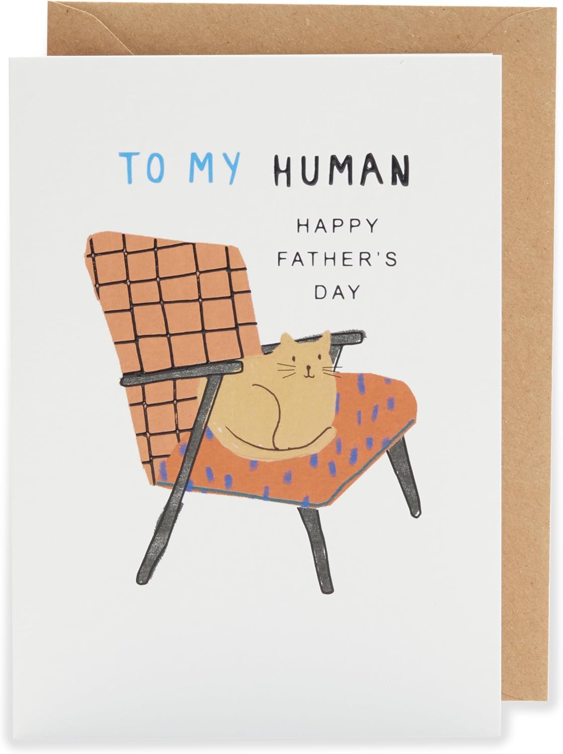 UK Greetings Father's Day greeting card featuring a humorous "To My Human from the Cat" message, with colorful, playful design.