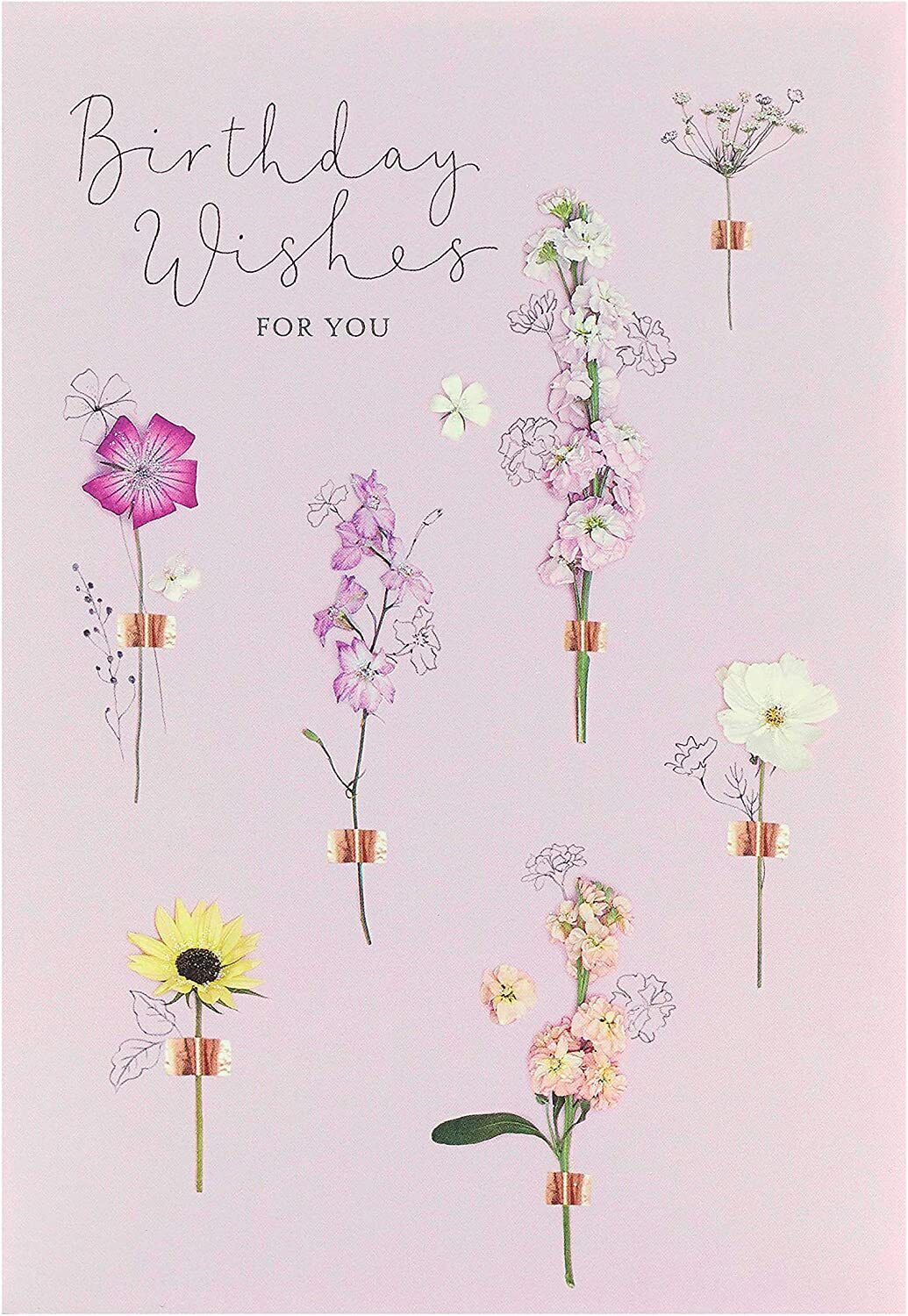 Cute floral birthday card for her and friends by UK Greetings with a meadow design and heartfelt birthday wishes.
