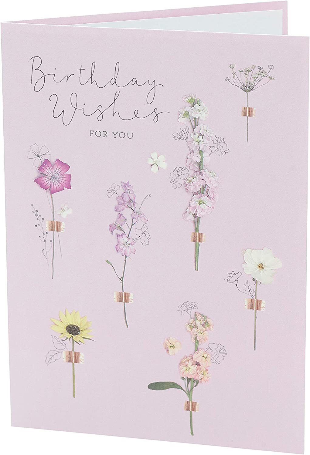 Cute floral birthday card for her and friends by UK Greetings, featuring a charming meadow design and heartfelt birthday wishes.