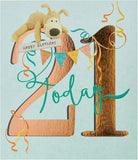 Boofle 21st birthday greeting card from UK Greetings featuring cute multi-colored design and birthday message.