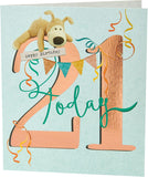 Boofle 21st birthday greeting card from UK Greetings featuring cute, colorful design for celebrating a 21st birthday.