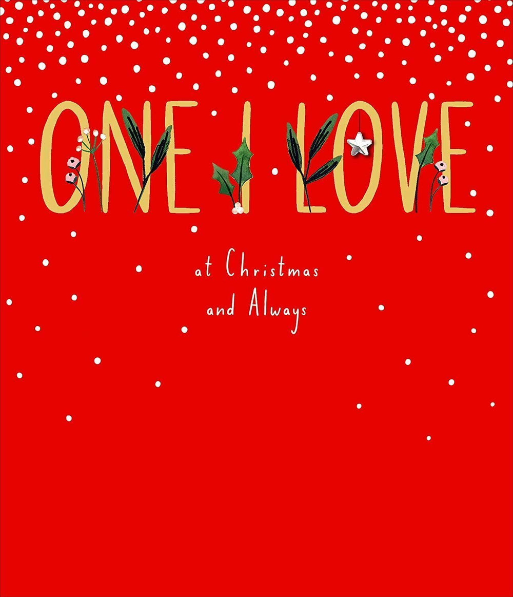 Carlton Cards One I Love at Christmas greeting card by UK Greetings featuring festive holiday design and Christmas message.