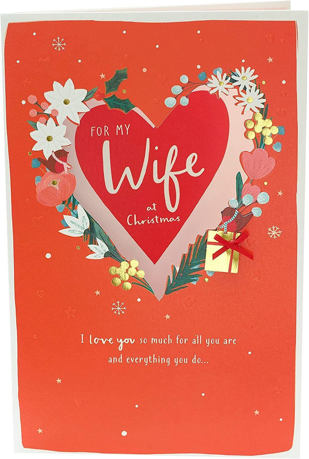 UK Greetings Christmas card for wife featuring festive holiday design, perfect for expressing love and holiday wishes to her.