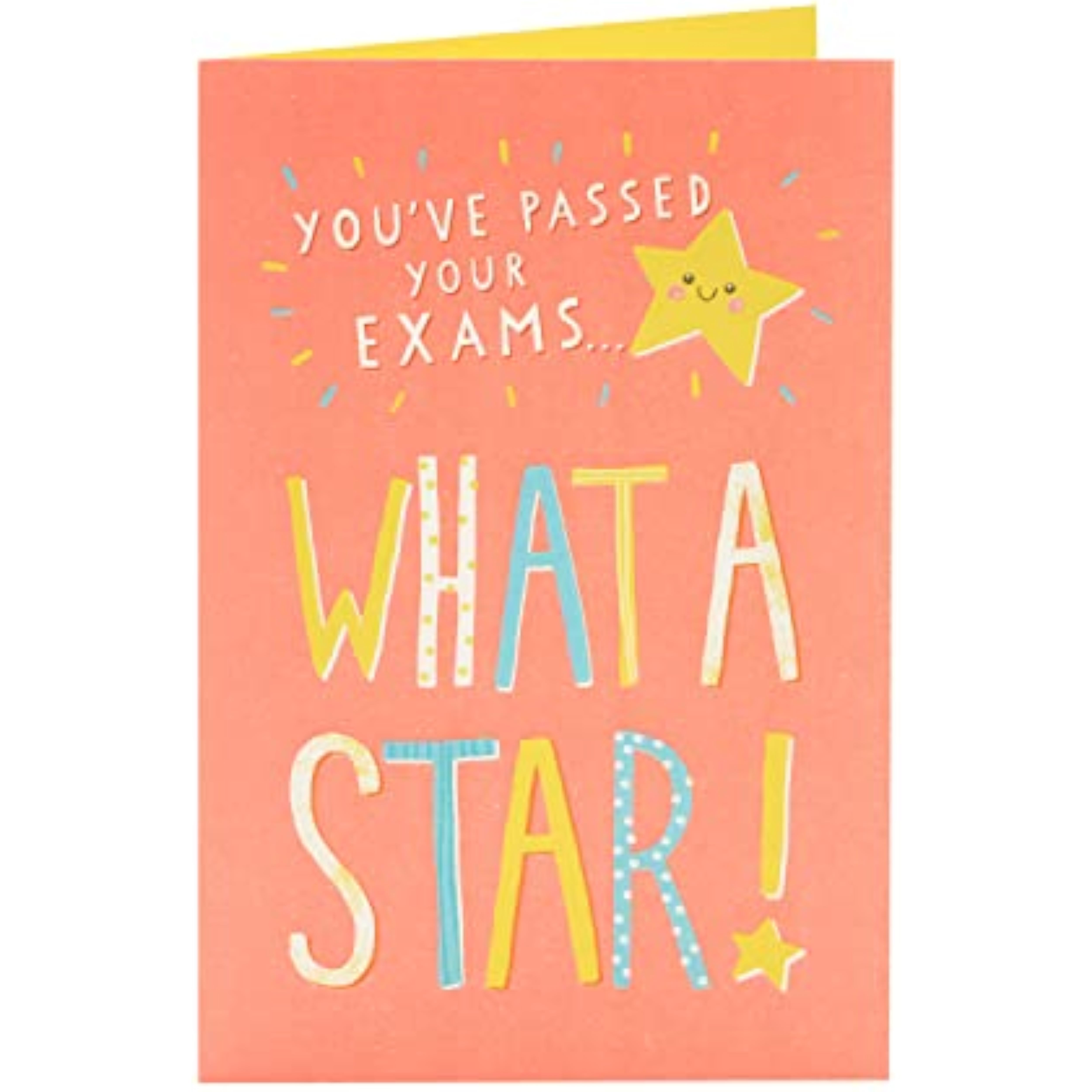 UK Greetings Exams Pass Congratulations Card featuring colorful designs and celebratory message for passing exams.