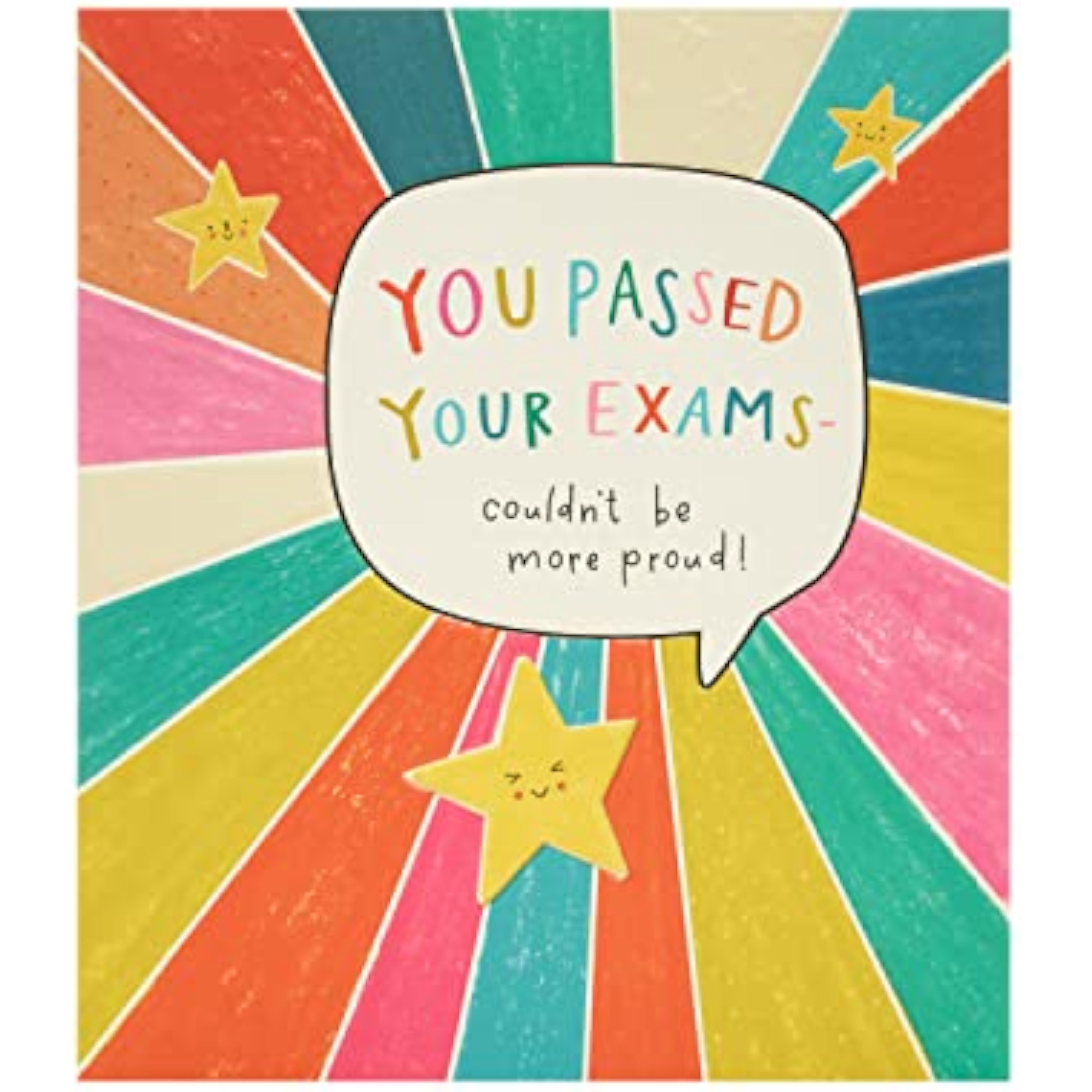UK Greetings Exams Pass Congratulations Card with colorful design and cheerful message celebrating exam success.