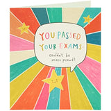 UK Greetings exams pass congratulations card with colorful design and cheerful message for celebrating exam success.