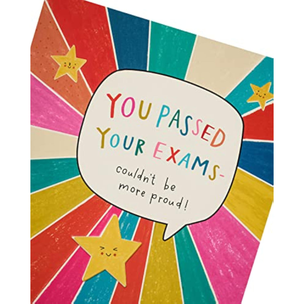 UK Greetings Exams Pass Congratulations Card, colorful greeting card celebrating exam success with cheerful design and congratulatory message.