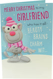 Funny Christmas card for girlfriend by UK Greetings, featuring humorous holiday message and festive design.