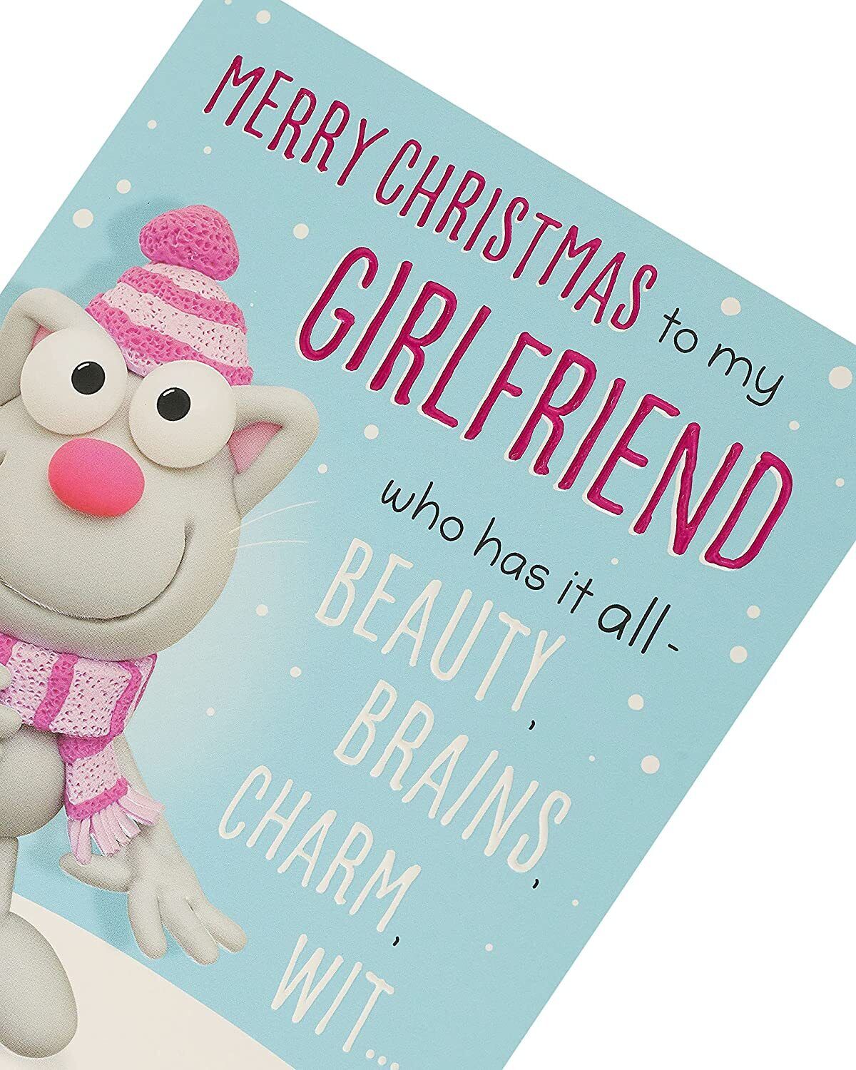 Funny girlfriend Christmas card from UK Greetings featuring humorous holiday design and cheerful festive imagery.