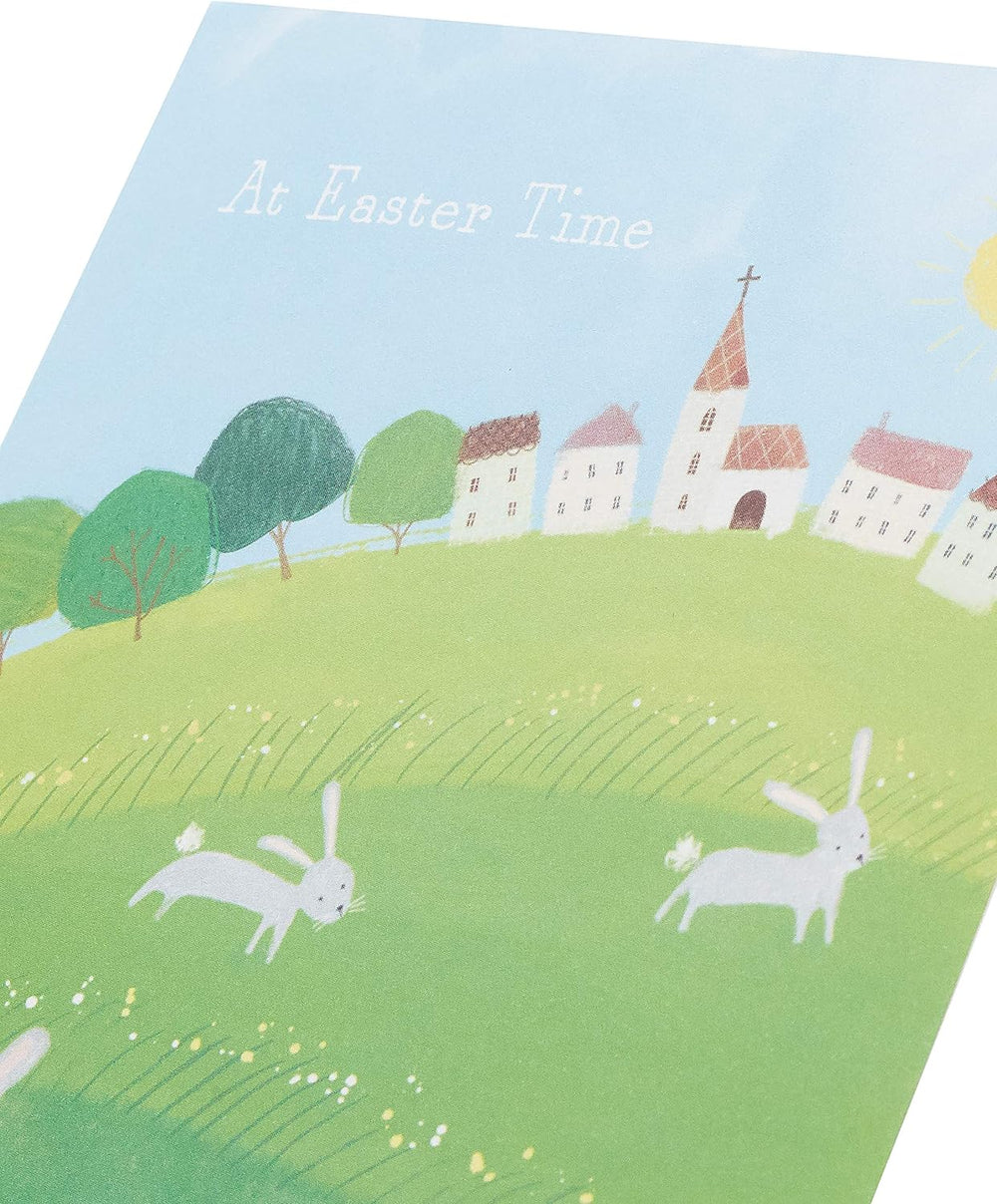 Set of five UK Greetings Easter greeting cards with illustrated traditional designs for him or her, perfect for Easter wishes.