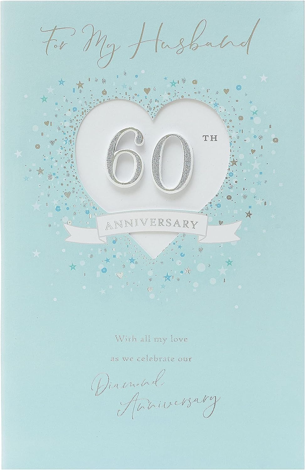 UK Greetings 60th anniversary greeting card for husband, featuring elegant diamond design and heartfelt message.