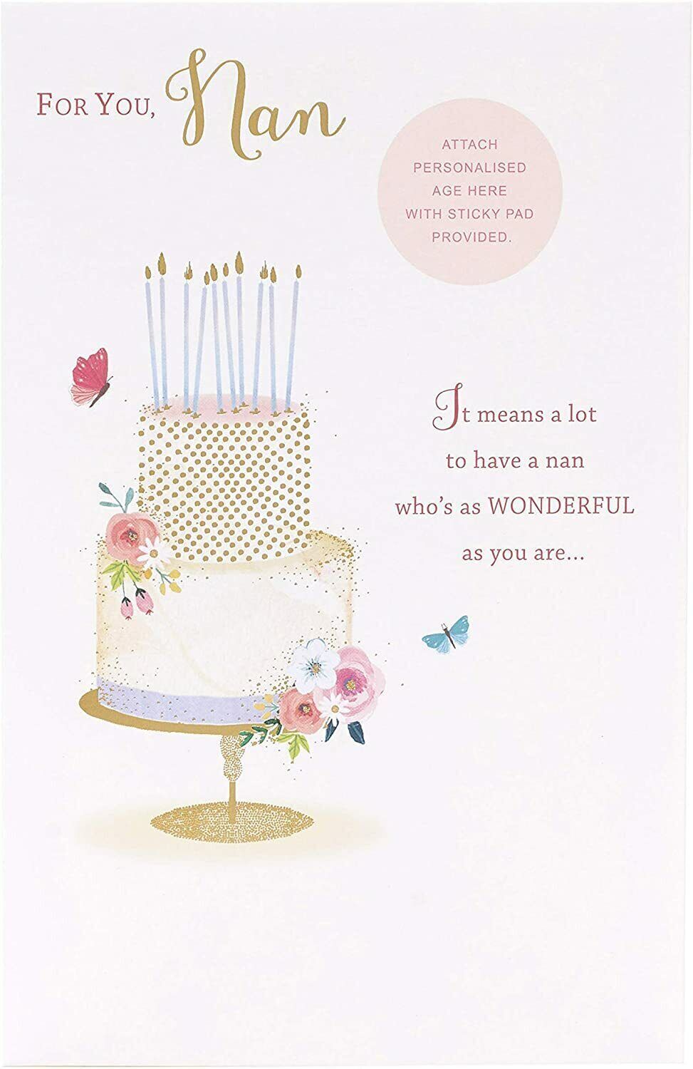 Personalised Nan birthday greeting card from UK Greetings with a heartfelt verse for 40th, 50th, 60th, 70th, 80th, or 90th birthday.
