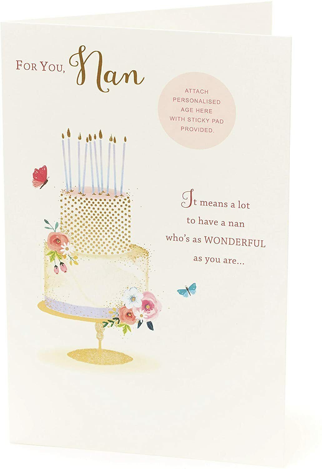 Personalized Nan birthday greeting card with a heartfelt verse, available for 40th, 50th, 60th, 70th, 80th, or 90th age from UK Greetings.
