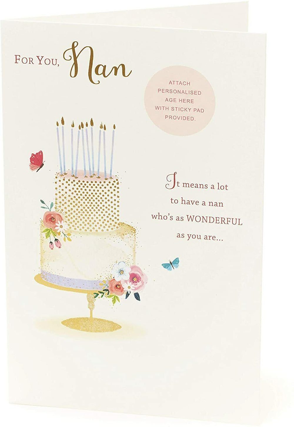 Personalized Nan birthday greeting card with a heartfelt verse, available for 40th, 50th, 60th, 70th, 80th, or 90th age from UK Greetings.